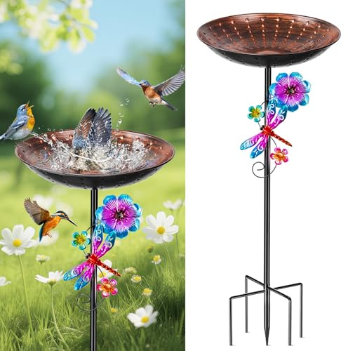 SMFANLIN Bain d'oiseaux en métal de 27,9 cm pour l'extérieur, mangeoire autoportante avec piquet pour l'extérieur, bain d'oiseaux avec base à 5 dents améliorée pour jardin, terrasse, cour, pelouse