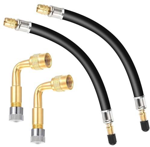 KoimiaoBo Reifenventil Verlängerung, 4 Stück Autoventil Adapter | 90 Grad Autoventil Verlängerung und 210mm Flexible Gummi Reifen Ventil Extender für Auto, Motorrad, Fahrrad, Scooter