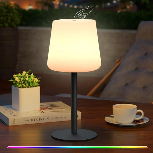 MALUX Lampe de Table à Batterie LED Dimmable, Lampe de Table Sans Fil Tactile avec USB-C, lampe de table pour Extérieur et Intérieur, IP44, pour Chevet Exterieur Restaurant Terrasse