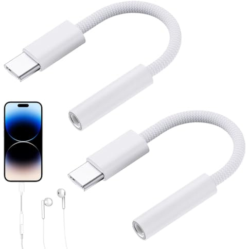 2Pack Adaptateur USB Type-C vers Prise Casque 3.5 mm,Adaptateur Jack pour Samsung Galaxy S23 S22,iPad Mini/Pro,Plug and Play(Blanc)