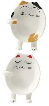 Healifty Lot De 2 Repose-cuillères En Céramique Porte-ustensiles Décoratif Motif Chat Rouge Et Blanc Accessoire Cuisine Pratique Pour Couvercle De Casserole