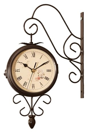 Fenteer Orologio da Parete bifacciale, Design Antico, 4,72 Pollici, Orologio da Stazione sospeso per Patio, Numero Romano Arabo