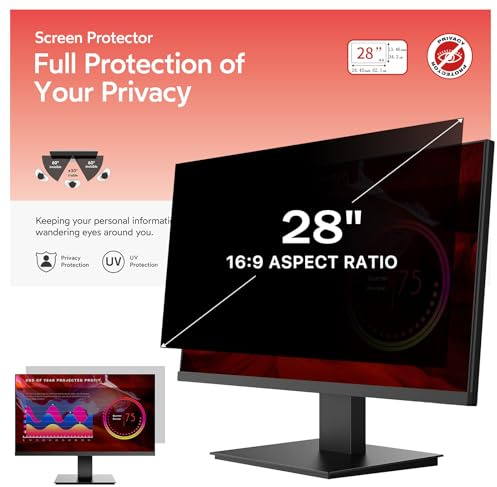 BERSEM 28 Inch Monitor Computer Privacy Screen Filter for 16:9 Ratio | Removable Monitor Anti-Glare & Privacy Filters for 28 Inch Anti Blue Light, Anti-Spy, Anti-Scratch, UV-Blocking