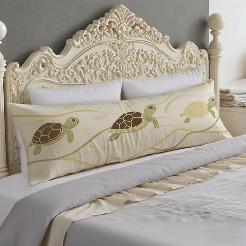 Seitenschläferkissen Bezug 40 x 145 Seitenschläferkissen Grün Kissenbezug 40x145 cm Body Pillow Schildkröte Doppelseitig Druck, Kissenbezüge mit Unsichtbarer Reißverschluss, Deko Schlafzimmer O-725