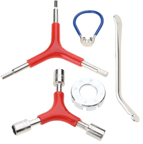 Ruarby Kit di attrezzi per bici con chiave a raggi, 5 pezzi, rotonda, doppia testa, con manico, kit di attrezzi per ciclismo professionale