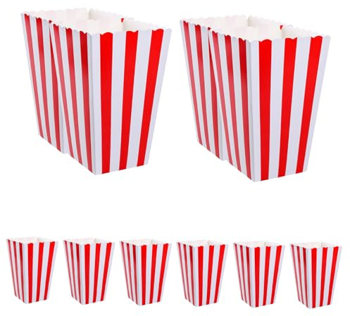 LALADEFIEE 10 piezas Cajas de Cartón para con Estampado de Rayas Rojas Contenedores Decorativos para Fiestas Temáticas y Noches de Cine Pequeño para Dulces y Snacks
