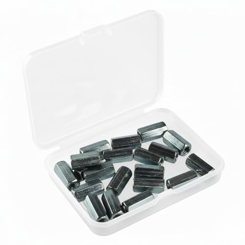 20Pcs M6-20 Hex Coupling Nuts, Carbon Steel Zinc Plated Connectors for Threaded Rods - High Strength Extended Hexagon Nuts for Eyebolts, Wedge Anchors & DIY Projects
