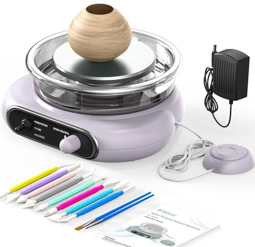 Mini Tornio per Ceramica – Tornio Elettrico per Argilla con Pedale, velocità Regolabile, Piatto Smontabile, Kit Completo di Ceramica Fai-da-Te con Attrezzi per Principianti, Scuola e Casa Gray