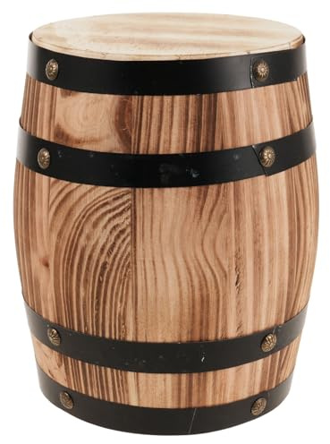 LOORGVEL Vintage Holzhocker Gartentisch aus Eichenfass Runder Rustikaler Beistelltisch für Terrasse Balkon Veranda Kompakter Outdoor Hocker
