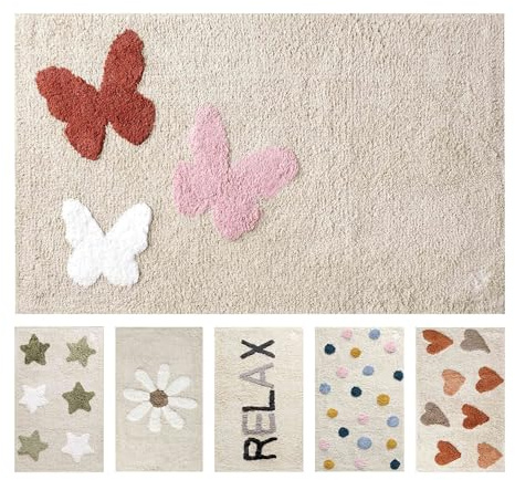 OLIVO.shop Tappeto Bagno Antiscivolo Assorbente, Tappeto Bagno in Cotone Scritte e Disegni in Rilievo, Tappetini Morbidi per Bagni e Camerette FIESTA (BUTTERFLY, 50x90 cm)