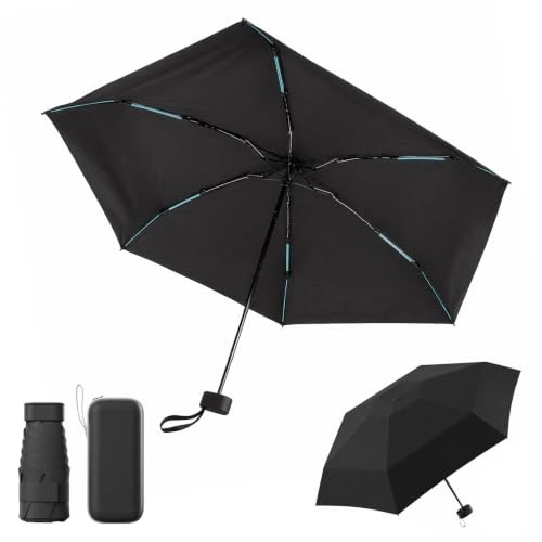 Paraguas Pequeño Automático 17 cm, 235 g – Paraguas solar UPF 50+ | Sombrilla de mano compacta con protección UV, 6 varillas de acero, asa de anilla y tejido repelente al agua para viaje
