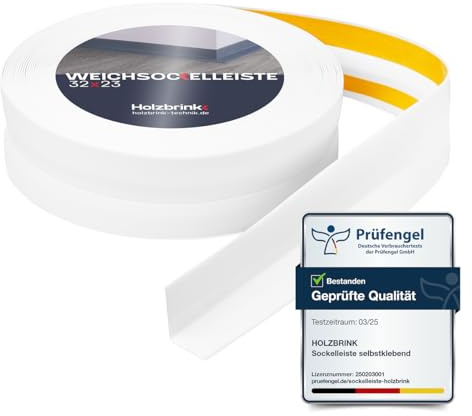 HOLZBRINK Weichsockelleiste selbstklebend PVC 32x23mm, 15 m | Küchenleiste Arbeitsplatte | Abschlussleiste selbstklebend für Badezimmer | Farbe: Weiß