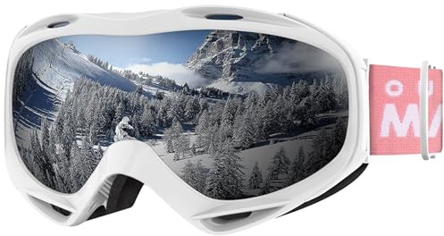 OutdoorMaster OTG Skidglasögon – över glasögon skidor/snowboardglasögon för män, kvinnor och ungdomar – 100% UV-skydd (vit ram + VLT 11,5% grå lins)