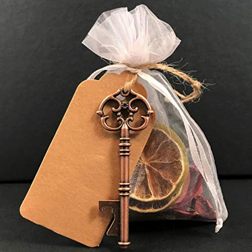 Sacchetti di regalo in organza bianca + apribottiglie a forma di chiave + Etichetta Kraft. 20 borse di organza, dettaglio perfetto per gli ospiti. Nozze, battesimo, comunione, compleanno, Natale...