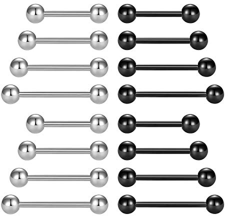 LAURITAMI 8 Paar Zungenpiercing 14G 12/14/16/18mm Stablänge Chirurgenstahl Zunge Brustwarzen Barbell Piercing Straight Bar