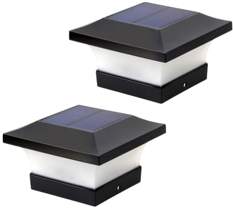 2 Piezas de Postes Solares Luces Decorativas Led Pilar Columna Lámpara Valla Paisaje Cuadrado Tapa Luz para Jardín Patio Patio (3W 6000K Luz Blanca)
