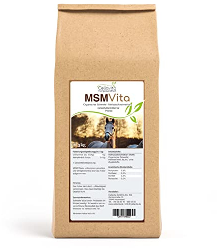 Cellavita | MSM - Organischer Schwefel - 5 kg für Pferde | pharmazeutische Qualität Schwefel pur 99,9% rein - 5 kg Eimer