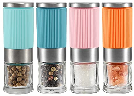 Juego de 4 Mini Molinillos de Colores, Sal, Pimienta, Especias, Portátil de Viaje, Bonito, Ajustables, Regalo Empresarial