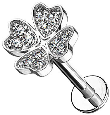 Taffstyle Piercing Stecker Kleeblatt mit Kristall | Lippe Ohr Nase