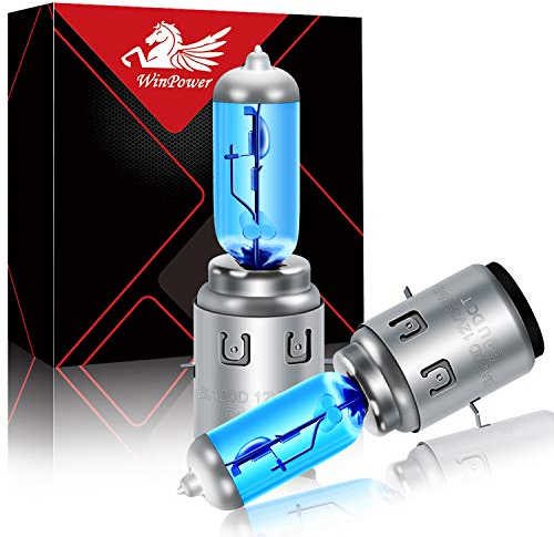 WinPower Ba20d S2 35/35W 12V Motorcycle Bulb Halogen Headlamp 5000K Warm White Super Bright Hi/Lo Dual Headlight Lamp Light, 2 Pieces