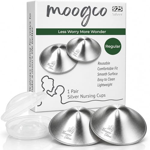 MOOGCO Solid Sterling Silver Nursing Cups - 925k Pure Silver Nipple Shields for Breastfeeding - Handcrafted Premium (Regular, Set of 2)
