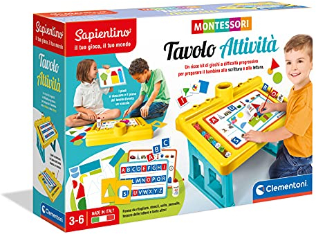 Clementoni- Sapientino Tavolo attività 3 Anni (Versione in Italiano), Banchetto Montessori, Gioco educativo-Made in Italy, Multicolore, 16340