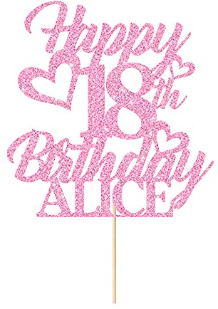 Personalised Cake Topper Happy Birthday Cake Topper for 1st 2nd 3rd 13th 18th 21st 30th 40th 50th Multicoloured Glitter Party Supplies (Baby Pink)