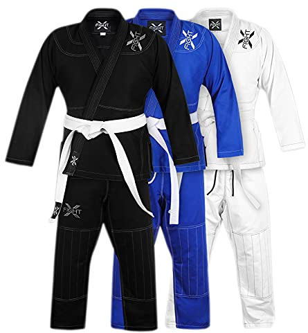 FightX Jiu Jitsu Gi Kids, Lightweight Kids Bjj Gi Brazilian Jiu Jitsu For Boys & Girls Karate Uniform, Judo Fightwear Taekwondo Gear For Youth Bjj Gi (Black, K1)