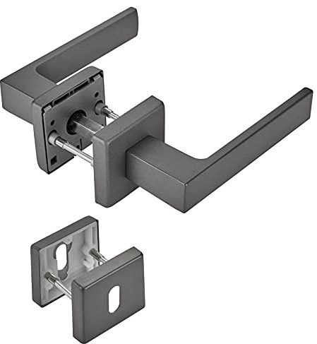 SOTECH Türdrückergarnitur CUBE anthrazit mit Buntbart | 120 x 22 mm Vierkant 8 x 8 mm Türgarnitur für Zimmertür Rosettengarnitur von SOTECH