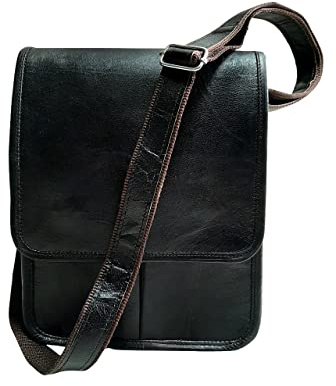 ALASKA EXPORTS } Umhängetasche aus Leder, 27,9 cm, Vintage-Stil, Umhängetasche, Schwarz , 9 X 11 X 3 INCH