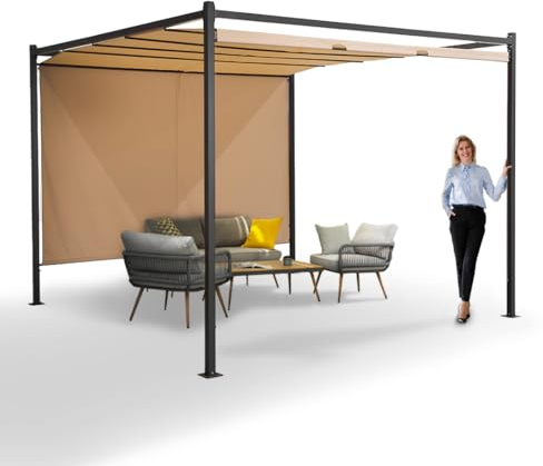 Grindi - Garten Pergola Pavillon Terrassendach - Naxos 3x3m - wasserdichtes & stabiles Sonnenschutz für Terrasse und Freistehender, Carport-Pavillon, Grillpavillon, Markise als Vordach für Haustür