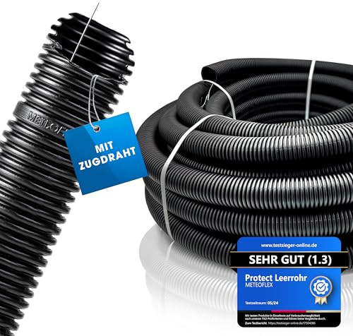 METEOFLEX PROTECT Leerrohr mit Zugdraht/Einzughilfe 750N M20 / M25 / M32 / M40 / M50 aus HDPE - Wellrohr für Erdreich, Erdverlegung, Außenbereich, Beton - hohe Druck- & Schlagfestigkeit (M40-10m)