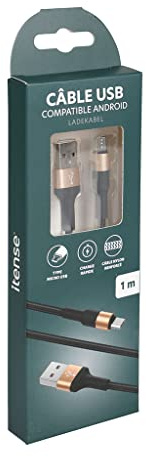 itense - Câble charge rapide en nylon micro-USB - Compatible Android - Longueur: 1m - Puissance: 10W -Type micro-USB - Courant de sortie: DC 5V/2000 mAh - Embouts renforcés pour meilleure durabilité