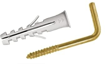 Virsus Tasselli con Gancio color oro 5371, misura 4x20 mm, tassello a muro in Nylon e ganci in acciaio, tasselli universali per fissaggio quadri, cornici, specchi e scaffali leggeri (50)