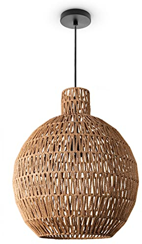 Paco Home Luminaria Suspensión Salón Bohemia Lámparas Cesta Lámpara Colgante Ratán Comedor Lámpara Papel E27, Tipo de lámpara:Lámpara colgante - Tipo 8, Farbe_MuVa:Beige (Ø45 cm)