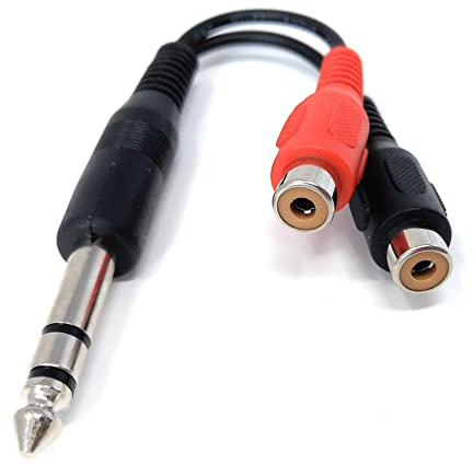 DRUT 10cm 6.35mm Stereo Jack Plug to Twin RCA Phono Sockets Male to Female | Durable, reliable connectors. No drivers needed, plug & play. Great for Hi-Fi systems, laptops, phones, mixers, and...