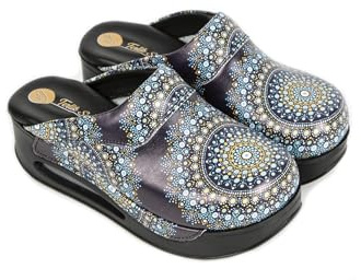 Terlik Sabo Air ST669 Leather Womens Clogs Mules Slippers Sabot Shoes, Navy Blue Mandala, EU 42, UK 8