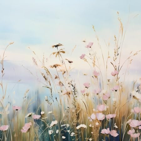 adrium Acryl-Bild 60 x 60 cm: Aquarell-Sommerwiese mit wilden Blumen. Digitale Malerei auf Leinwand. (209291694)