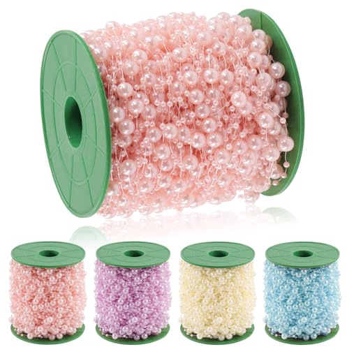 Swpeet 0,1 och 0,3 tum rosa pärlhalsband, girlang pärla rulle sträng, pärla pärlor kedja hantverk perfekt för blommor girlang bröllop fest dekoration brudbukett och ljuskronor gör-det-själv