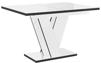 MEBLINI Esstisch Ausziehbar - Esszimmertisch Modern - Küchentisch - Säulentisch - Ausziehtisch - Dining Table - Esszimmertische - 120-160x90x75cm - Viney - Weiß Hochglanz/Schwarze Ränder