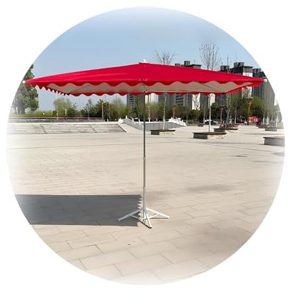 PQPQLI 195x195cm Sonnenschirm Rechteckiger Gartenschirm Knickbar Marktschirm Uv-Beständig Wasserdicht, Sonnenschirm Groß Sonnenschirm Mit Ständer Für Balkon, Garten & Terrasse(Red)