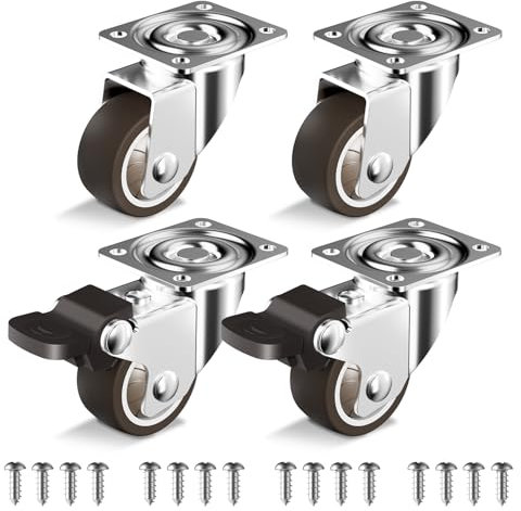 Ruote per Mobili - 38mm Ruote per Carrello Silenziose - TPR Rotelle per Mobili Capacità Totale 90KG Set di 4 (2 con Freni e 2 Senza)