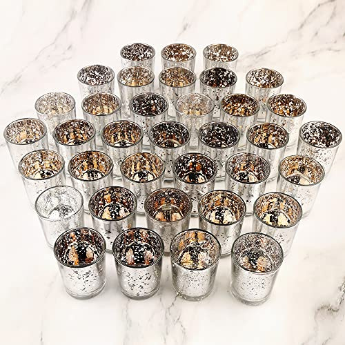 BTGLLAS Clear Glass Tea Light Holders - Votive Candle Holders Bulk for Weddings Events - Glass Votives for Wedding Centerpieces, Christmas, Thanksgiving - Candle Accessories Decor (Silver - 36pcs)