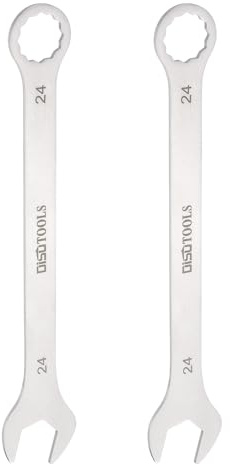 sourcing map 2 llaves combinadas delgadas métricas de 24 mm, caja con extremo Torx de 15 grados, extremo abierto, acero inoxidable, tono plateado