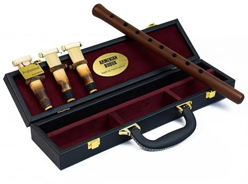 Professionelles armenisches DUDUK-Instrument aus Aprikosenholz, Holzkoffer mit Öko-Leder überzogen, Flöte, Oboe, Balaban, Holzbläser (Tonart A)