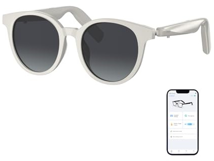 GetD Lunettes Bluetooth,Lunettes Audio Intelligentes à Oreille Ouverte avec Haut-Parleur et Microphone,Lunettes de Soleil Polarisées pour Hommes et Femmes (Marco Blanco + Lente Gris)