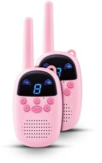 Silvercrest 2 Kinder Walkie Talkie, Set inkl. Gürtelklemme & Batterien, Funk Reichweite bis 8* km (Rosa)