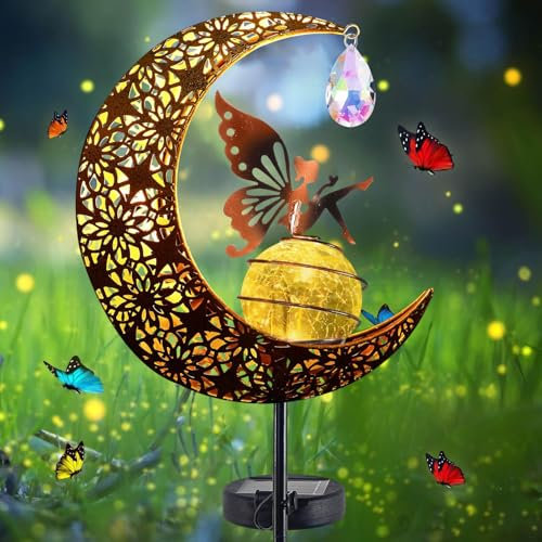Lámpara solar de luna para jardín, lámpara solar al aire libre, bola de cristal LED, lámpara de jardín, decoración de jardín para patio, césped, hada de las flores, lámpara solar con estaca, lámpara
