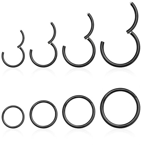 jagosen 18G Piercing Nariz Aros Septum Acero Noxidable Quirurgico 8Piezas Cartílago Pendientes De Aro Bisagra Anillos Piercing Labio Helix Nariz Negro 6mm/8mm/10mm/12mm