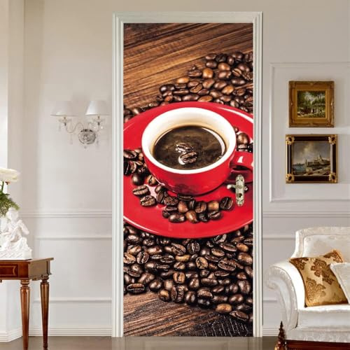 Tizhweqo Türtapete Selbstklebend 80x200 Kaffee Türfolie Türposter Kaffee Fototapete Türklebefolie Wandbild Türaufkleber Wandtapete 3D Effekt für Wohnzimmer Schlafzimmer Küche a3026